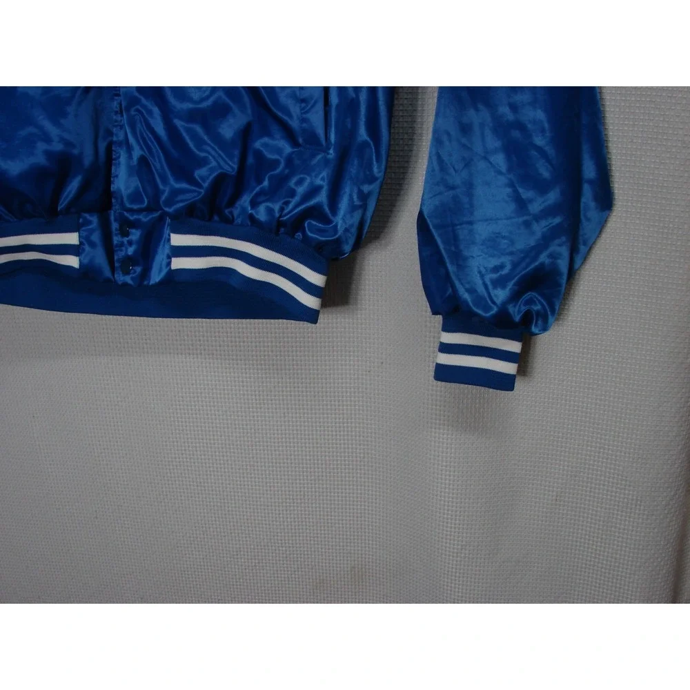 Vtg Chalk Line Los Angeles Dodgers MLB Blue Satin Snap Front Bomber Jacket Sz XL